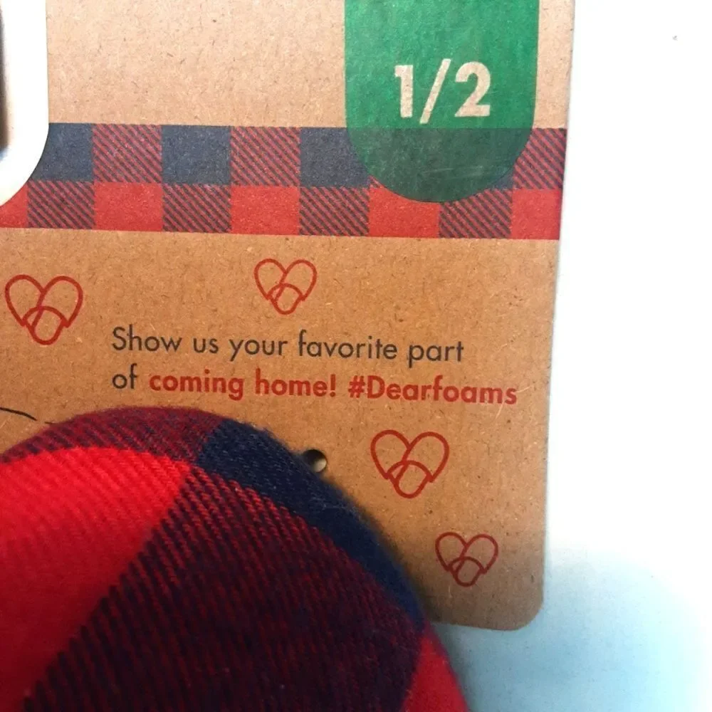 Dearfoams Slippers Infant Cozy Baby Bear Boots‎ Navy Red Plaid sz 1-2 New